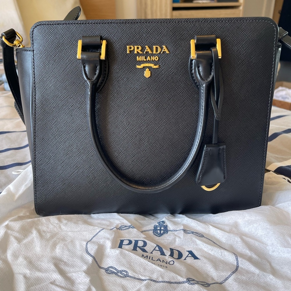 Prada Black Saffiano Two Way Tote
